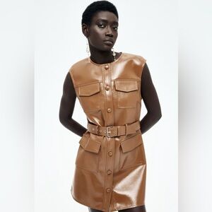 H&M Brown Coated Mini Dress like faux leather
